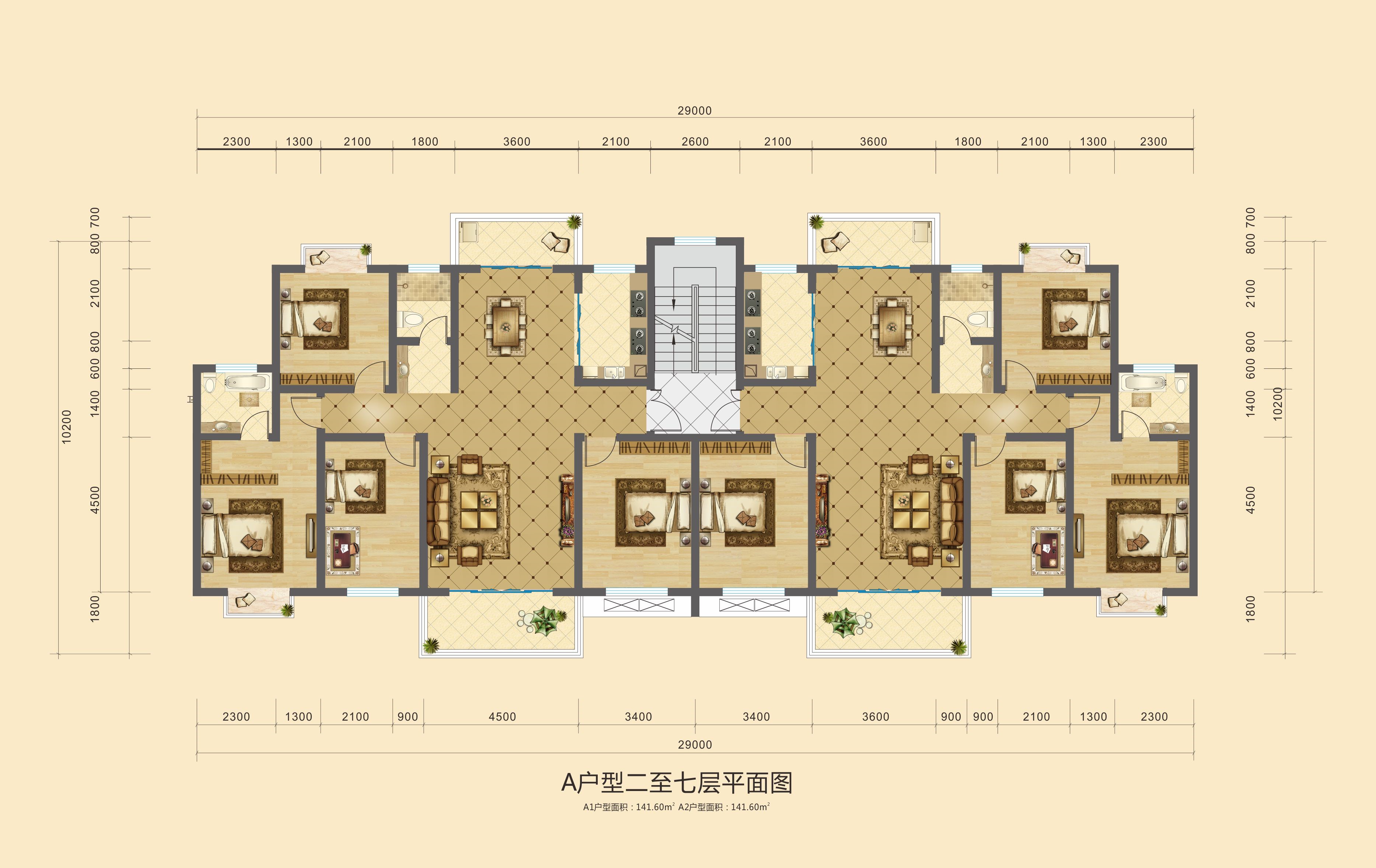 A户型2-7层平面图 